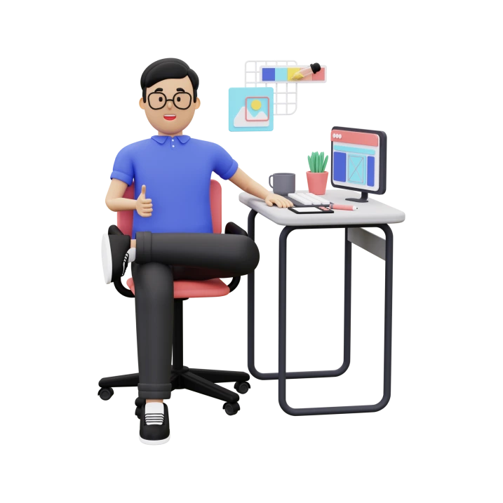 3d graphic designer showing thumbs up